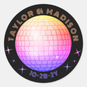 Disco Ball Names Trouwdatum Sinaasappel Blauw Mage Ronde Sticker (Voorkant)