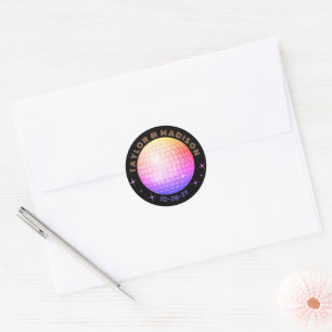 Disco Ball Names Trouwdatum Sinaasappel Blauw Mage Ronde Sticker