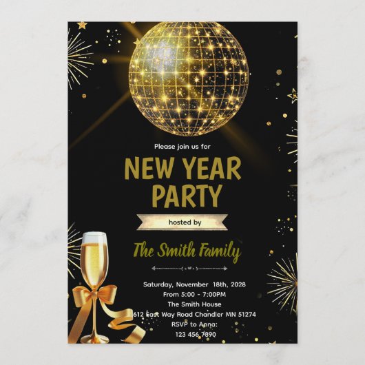 Disco Ball New Year's Eve invitation Kaart (Voorkant)