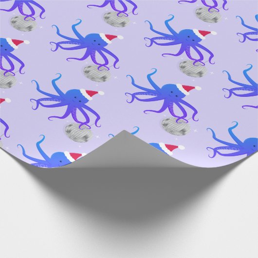 Disco Ball Octopus Santa Hoed Kerstmis Cadeaupapier (Hoek)