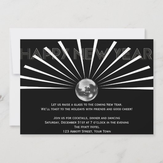 Disco Ball op Black and White New Years Eve Kaart (Voorkant)