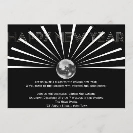 Disco Ball op Black and White New Years Eve Kaart