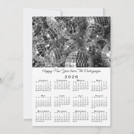 Disco Ball Ornamenten Foto 2026 Kalender Nieuwjaar Feestdagenkaart (Voorkant)