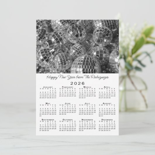 Disco Ball Ornamenten Foto 2026 Kalender Nieuwjaar Feestdagenkaart (Staand voorkant)