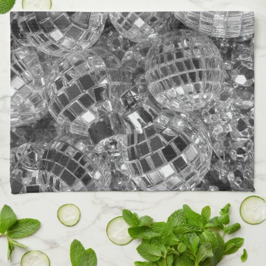 Disco Ball Ornaments Glam Black and White Photo Theedoek (Gevouwen)