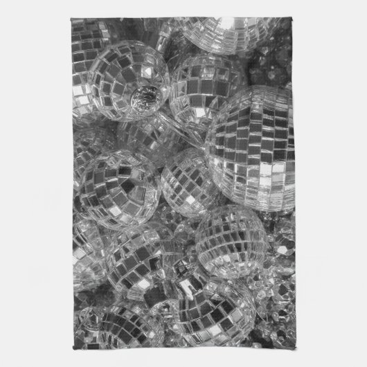 Disco Ball Ornaments Glam Black and White Photo Theedoek (Verticaal)