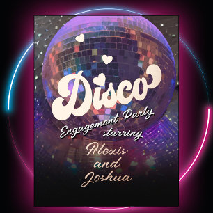 Disco Ball Paars Verloving Couple's Dance Party Folie Uitnodiging Briefkaart