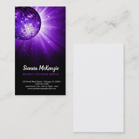 Disco ball paars visitekaartje (Voorkant / Achterkant)