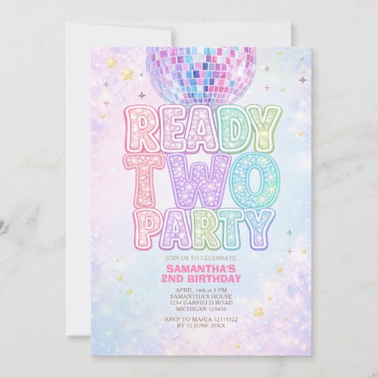 Disco Ball Pastel Rainbow Toddler Birthday Party  Kaart (Voorkant)