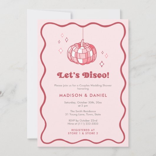 Disco Ball Pompoen Cherry Roze Trouwdouche Kaart (Voorkant)