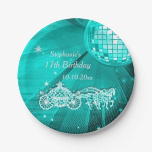 Disco Ball, Princess Coach & Horses 17th Birthday Papieren Bordje