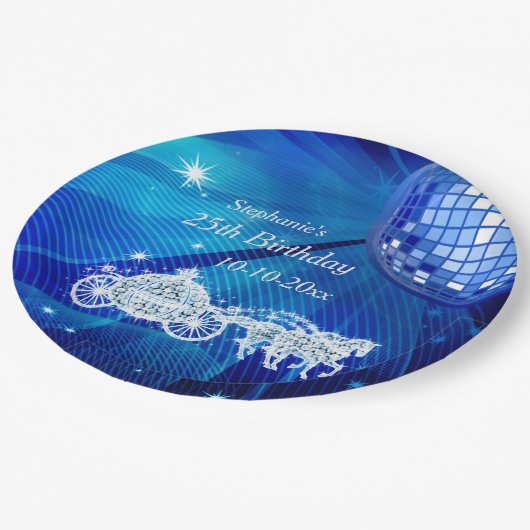 Disco Ball, Princess Coach & Horses 25th Birthday Papieren Bordje (Gekanteld)