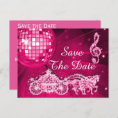 Disco Ball, Princess Coach & Horses slaan de datum Aankondigingskaart (Voorkant / Achterkant)