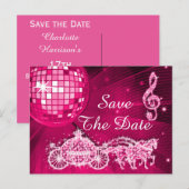 Disco Ball, Princess Coach & Horses slaan de datum Aankondigingskaart (Voorkant / Achterkant)