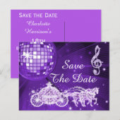 Disco Ball, Princess Coach & Horses slaan de datum Aankondigingskaart (Voorkant / Achterkant)