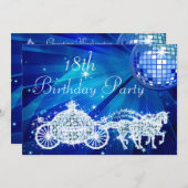 Disco Ball, Prinses Coach & Paarden 18e Verjaardag Kaart (Voorkant / Achterkant)