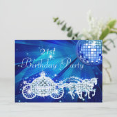 Disco Ball, Prinses Coach & Paarden 21e verjaardag Kaart (Staand voorkant)