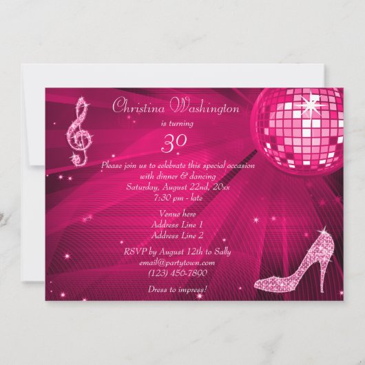 Disco Ball, Prinses Coach & Paarden 30e Verjaardag Kaart (Achterkant)