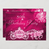 Disco Ball, Prinses Coach & Paarden 50e verjaardag Kaart (Voorkant / Achterkant)