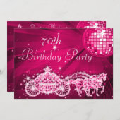 Disco Ball, Prinses Coach & Paarden 70e verjaardag Kaart (Voorkant / Achterkant)