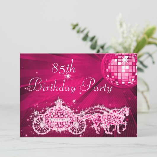 Disco Ball, Prinses Coach & Paarden 85e Verjaardag Kaart (Staand voorkant)