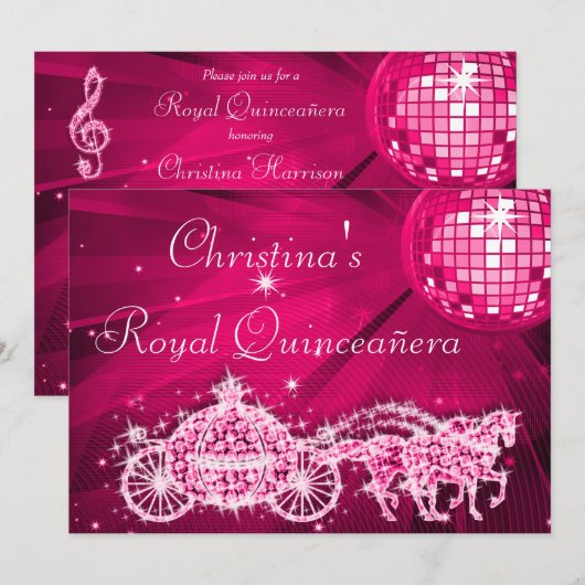 Disco Ball, Prinses Coach & Paarden Quinceañera Kaart (Voorkant / Achterkant)