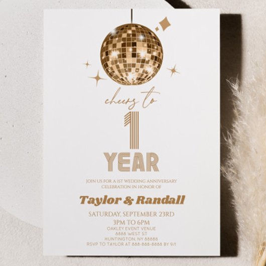 Disco Ball proost op 1 jaar bruiloft Jubileum Kaart