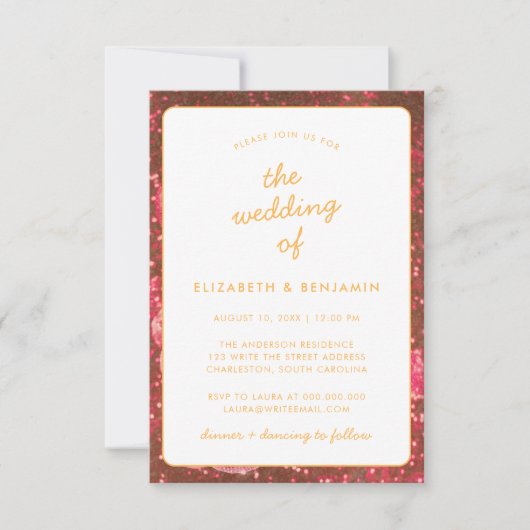 Disco Ball QR Code Foto Hot Roze Sinaasappel Bruil Kaart (Voorkant)