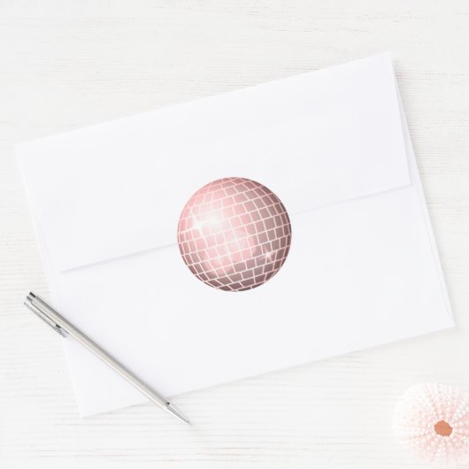 Disco Ball Retro 70s Champagne Roze Envelope Seal Ronde Sticker (Envelop)