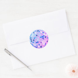Disco Ball Retro 70s Roze Blauwe Envelope Seal Ronde Sticker