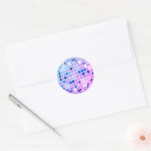 Disco Ball Retro 70s Roze Blauwe Envelope Seal Ronde Sticker (Envelop)