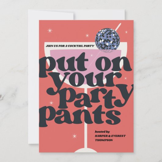 Disco Ball Retro Cocktail Party Uitnodiging (Voorkant)