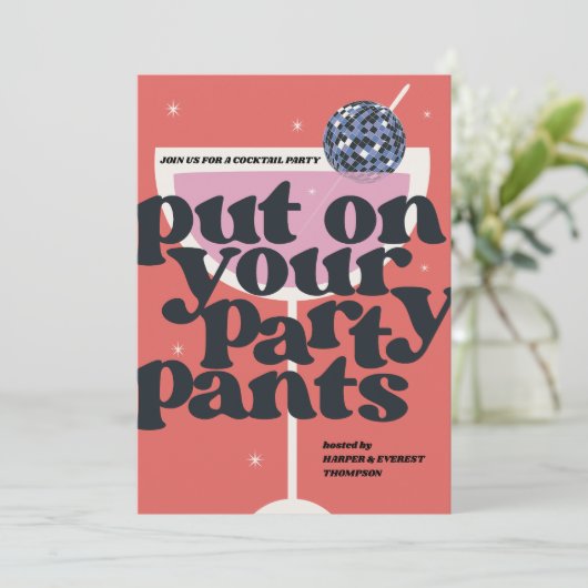 Disco Ball Retro Cocktail Party Uitnodiging (Staand voorkant)