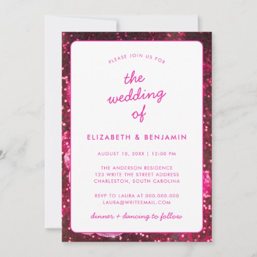 Disco Ball Retro QR Code Foto Hot Roze Bruiloft Kaart (Voorkant)