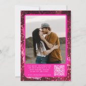 Disco Ball Retro QR Code Foto Hot Roze Bruiloft Kaart (Achterkant)