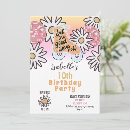 Disco Ball Roller Skating Birthday Party Kaart (Staand voorkant)