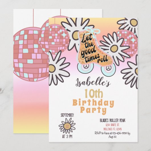 Disco Ball Roller Skating Birthday Party Kaart (Voorkant / Achterkant)