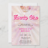 Disco Ball Roze Blauwgroen Retro Dans 21e Verjaard Kaart (Voorkant)