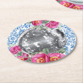 Disco Ball Roze Bloemenblauwe Tegel Ronde Kartonnen Onderzetter (Gebogen)