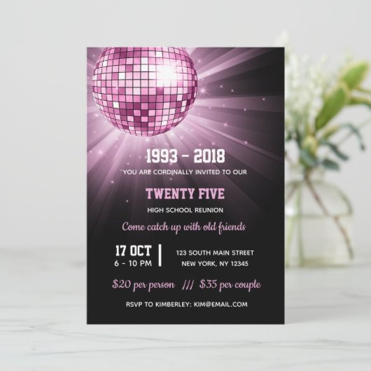Disco ball roze kaart (Staand voorkant)