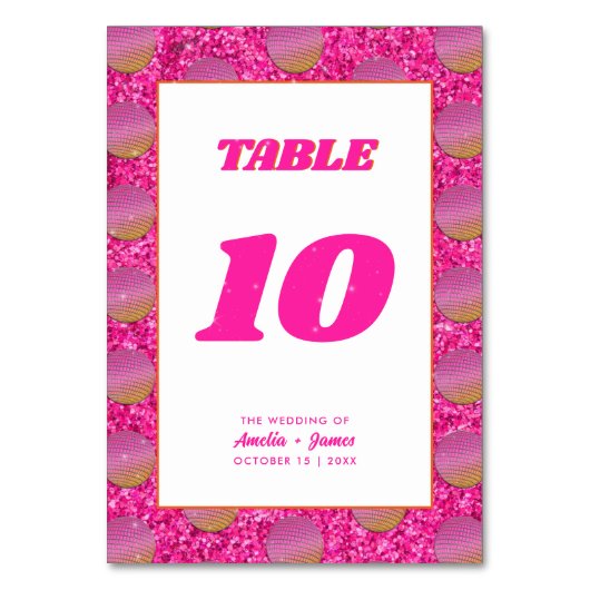 Disco Ball Roze Trouwtafel Numbers Dubbelzijdig Kaart (Achterkant)