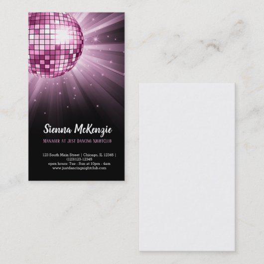Disco ball roze visitekaartje (Voorkant / Achterkant)