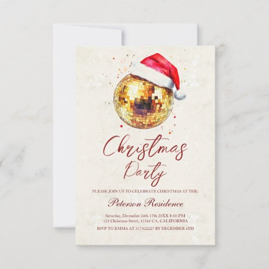 Disco Ball Santa Hat Oudejaarsfeest Kaart (Voorkant)