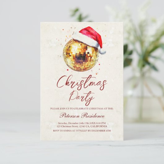 Disco Ball Santa Hat Oudejaarsfeest Kaart (Staand voorkant)