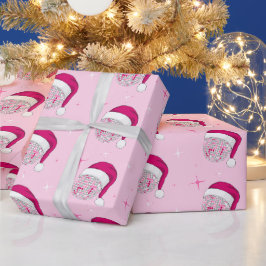 Disco Ball Santa Hat Roze Inpakpapier