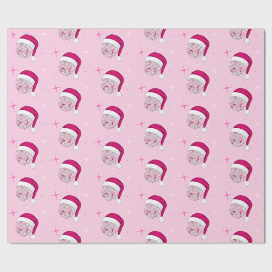 Disco Ball Santa Hat Roze Inpakpapier (Vlak)