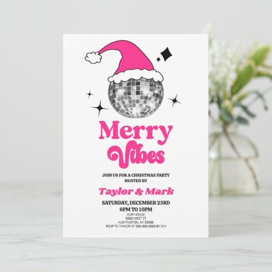 Disco Ball Santa Hoed Retro Kerstmis Feest Kaart (Staand voorkant)