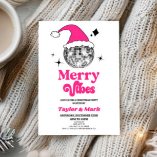 Disco Ball Santa Hoed Retro Kerstmis Feest Kaart