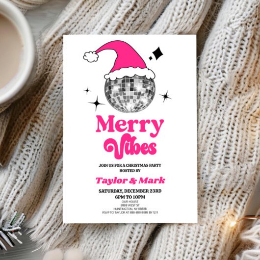 Disco Ball Santa Hoed Retro Kerstmis Feest Kaart