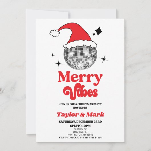 Disco Ball Santa Hoed Retro Kerstmis Feest Kaart (Voorkant)